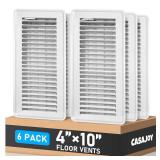 CASAJOY 6 Pack Floor Vents Floor Registers 4x10 inch,Heavy Duty Metal Floor Air Vent Covers for Home Floor Sidewall, Rust Proof Finish Registers Grilles & Vents(White)