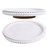 HPC Decor 12Inch Beaded Lazy Susan- Wooden Lazy Susan Organizer for Farmhouse Table Decor, Round Turntable for Table Cabinet,Countertop- Kitchen Turntable 360 Degrees Rotating Table Spinning Tray.
