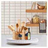 HPC Decor 12Inch Beaded Lazy Susan- Wooden Lazy Susan Organizer for Farmhouse Table Decor, Round Turntable for Table Cabinet,Countertop- Kitchen Turntable 360 Degrees Rotating Table Spinning Tray.