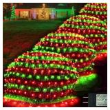Christmas Net Lights Outdoor, 360 LED 21ft x 5ft Large Net Mesh String Lights 8 Modes, Twinkle Lights Connectable Plug in for Bushes Hedge Yard Garden Party Christmas Decor, Red and Green