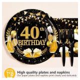 96Pcs 40th Birthday Party Supplies Black Gold Plates and Napkins Tableware Sets Cheers and Beers to 40 Years Decorations Favors for Men Women 40 Years Old Birthday Dinner Holiday Party Serves 24