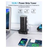Power Strip Tower with Multiple Outlets, Flat Plug Surge Protector Tower Extension Cord with 12 AC Outlets 4 USB Ports (2 USB C), 6FT Cord Power Tower Surge Protector for Home Office Dorm Room, Black