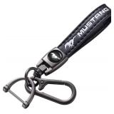 DEXBEXS Genuine Leather Car Key Chain Compatible with Ford Mustang Keychain Key ring Accessories for Man and Woman Black