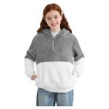 AlisOker Girls 1/4 Zip Up Fuzzy Fleece Pullover Hoodies Casual Loose Sweatshirt with Pockets Sherpa Hooded Outwear Coat