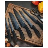 EUNA Kitchen Knife Set, 19 PCS Black Knife Set with Acrylic Block and Sharpener, German High-Carbon Stainless Steel Knife Sets with 6 Serrated Steak Knives, Bread Knife, Chef Knife, Dishwasher Safe