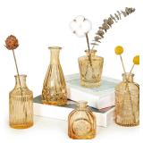 SUPMIND Glass Bud Vase Set of 5, Gold Amber Small Flower Vases for Centerpieces in Bulk, Mini Vintage Vase for Rustic Wedding, Home,Table Decoration