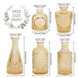 SUPMIND Glass Bud Vase Set of 5, Gold Amber Small Flower Vases for Centerpieces in Bulk, Mini Vintage Vase for Rustic Wedding, Home,Table Decoration