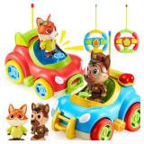 lalalark JOVA 2 Pack Remote Control Car for Toddlers, RC Cars with Cartoon Figure, Kids Toy Bumper Cars with LED Lights and Sounds, Light Up Car with Music, Christmas Birthday Gift for Boys Girls MISS