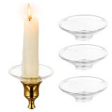 Hewory Glass Bobeches for Candlestick Holders, 3 PCS Candle Drip Protectors Candle Rings for Tapers, Candle Drip Catcher for Candle Stick Candle Holder for Wedding Party Church Home (Round, Clear)