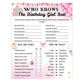 qinghemengxia Who Knows The Birthday Girl Best, Birthday Would She Rather, Birthday Game Cards for Girls Her Sleepover Party - 5.5 * 7 inch (Pink)