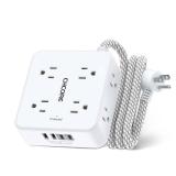Surge Protector Power Strip - CHCORE 5Ft Braided Extension Cord with 8 Outlets with 4 USB (2 USB C) Charging Ports, Flat Plug Multi Plug Outlet Extender Charging Station for Home Office, ETL, White