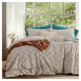 Bedsure Boho Oversized King Duvet Cover - Linen Breathable & Soft Boho Bedding, Machine Washable Comforter Cover for All Seasons, Includes 1 Duvet Cover 120x98