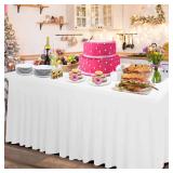 Rinpon Thick 2 in 1 Spandex Table Skirt and Cover 8ft, Rectangle Fitted Tablecloth with Pleated Skirt, Wrinkle Free Rectangular Table Cloth for Banquets and Vendor Event (White, 96*30*29)