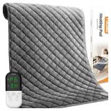 King Size Heating Pad for Back Pain 32x24 Extra Large Electric Heating Pad for Period Cramps Relief & Body Neck Shoulder Auto Shut Off Heat Pad Temperature Settings Machine Washable Gray NEEDS WAS
