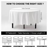 MRJ 70 Inch Round White Tablecloth Stain and Wrinkle Resistant Washable Polyester Table Cloth for Restaurant Hotel Wedding
