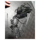 Zinniday Black Feather Masquerade Masks - Halloween Lace Mask with Black Shiny Rhinestone for Women, 1920s 50s Antique Venetian Eyemask for Renaissance Cosplay Costume Party Carnival Prom