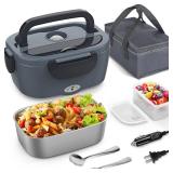 Vingud Electric Lunch Box for Adults, Heated Lunch Box Food Warmer, 80W 1.5L Portable Heating Lunchbox for Men/Work/Car/Truck, 12V 24V 110V