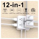 Surge Protector Power Strip - CHCORE 5Ft Braided Extension Cord with 8 Outlets with 4 USB (2 USB C) Charging Ports, Flat Plug Multi Plug Outlet Extender Charging Station for Home Office, ETL, White