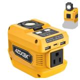 Azocek 220W Power Inverter Compatible with Dewalt 20V Battery(Battery not Included), DC 20V to AC 110V, 2 USB Ports & 1 Type-C Fast Charging, 400LM LED Work Light