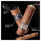 Electric Salt and Pepper Grinder Set, Automatic Salt and Pepper Grinder Set with Wood Base, Adjustable Coarseness, LED Light, One Handed Operation Electric Salt and Pepper Shakers(Wood Grain)