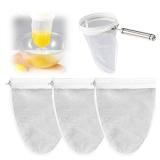 3Pcs Ultra Fine Mesh Strainer Bags with Stainless Steel Handle, 8.3 x 9.3inch Nut Bag Strainer Reusable Cheesecloth Bags for Straining Juice, Nutmilk, Coffee, Thai Tea, Yogurt and Soup