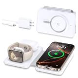 Magnetic Wireless Charger for iPhone: 3 in 1 Travel Charging Station for Apple Devices for iPhone 17 Air 16 15 14 13 12 Pro Max Plus - Foldable Charging Pad for Apple Watch Series & Airpods 4 3 2 Pro