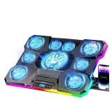 ChillCore Laptop Cooling Pad, RGB Lights Laptop Cooler 9 Fans for 15.6-19.3 Inch Laptops, Gaming Laptop Fan Cooling Pad with 8 Height Stands, 2 USB Ports - A21 Blue