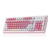 AULA 99 Key Keyboard, Wireless Gaming Keyboard Bluetooth Computer Keyboards Creamy Cute with Number Pad RGB Backlit Tri-Mode BT/2.4GHz/USB-C - Pink