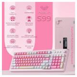 AULA 99 Key Keyboard, Wireless Gaming Keyboard Bluetooth Computer Keyboards Creamy Cute with Number Pad RGB Backlit Tri-Mode BT/2.4GHz/USB-C - Pink