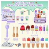 FENYAN Ice Cream Play Set, Pretend Play Store for Toddlers 3-5, Various Flavors Popsicle Ice Cream Counter Shop with Menu & Fake Money, Preschool Ice Cream Toys for Kids 3-8 Girls Birthday Gift