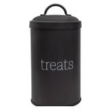 AuldHome Design Enamelware Dog Treat Jar (Black), Large Modern Farmhouse Pet Treats Container