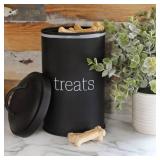 AuldHome Design Enamelware Dog Treat Jar (Black), Large Modern Farmhouse Pet Treats Container