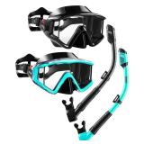 Aegend 2 Pack Snorkeling Gear for Adults, Dry Snorkel Set Panoramic View Enhanced Anti-Leak and Anti-Fog Technology, Adjustable Strap for Snorkeling Scuba Diving Swimming with Mesh Bag