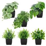 Der Rose 6 Pack Fake Plants Small Artificial Plants in Black Pots for Home Office Desk Bathroom Aesthetic Farmhouse Room Decor Indoor