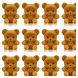 Hungdao 12pcs Mini Flocked Bears Tiny Bear Stuffed Miniature Decorations for Birthday Cake Wedding Decor Party Favor Supplies Bag Charm DIY Accessory 1 Inch(Light Brown)