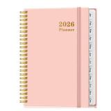 2026 Planner - Weekly and Monthly Calendar Planner from Jan 2026 - Dec 2026, Planner 2026 Spiral Bound with 12 Monthly Tabs, Inner Pocket, Perfect for School Office Supplies, 6.4 x 8.5, Pink