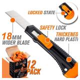 REXBETI 12-Pack Utility Knife, Retractable Box Cutter for Cartons, Cardboard and Boxes, 18mm Wider Razor Sharp Blade, Smooth Mechanism, Perfect for Office and Home use