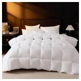 DROVAN Goose Feather Down Fiber Comforter Twin Size - 100% Cotton Duvet Insert with 8 Corner Loops - Luxurious All-Season Hotel Collection, 68x90 Inch
