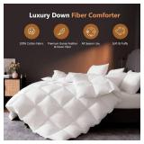 DROVAN Goose Feather Down Fiber Comforter Twin Size - 100% Cotton Duvet Insert with 8 Corner Loops - Luxurious All-Season Hotel Collection, 68x90 Inch