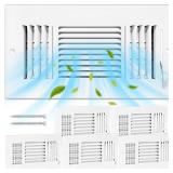 6 Pcs 10x6 Inch Ceiling Vent Register for Home, White 3 Way Sidewall Solid Steel Wall Air Vent Registers AC Ceiling Vent Return Covers, Interior Size 10 x 6 Inch