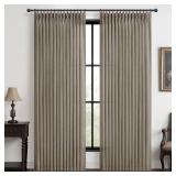 Pinch Pleated Extra Wide Bedroom Curtains 70 x 84 Inches Long 2 Panels Set, Memory Trained Dark Flax Linen Blend Semi Sheer Farmhouse Light Filtering Privacy Windows Drapes for Living Room 7 FT Length