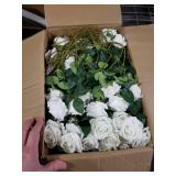 Hananona Artificial Roses in Bulk, Fake Silk White Roses Realistic Roses for Wedding Centerpieces Flower Arrangement Home Decor (100, White)