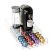 BXINREDA Acrylic Coffee Pod Organizer for Nespresso Vertuo Pod Holder 40 Pods Clear Vertuo Pod Storage Drawer (1 Tier) (Clear)