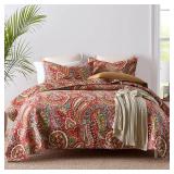 ENASAL Cotton Bedspread Quilt Sets Reversible Bedding Coverlet Sets Comforter, Floral Paisley Bedspread (Red, Queen Size)