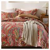 ENASAL Cotton Bedspread Quilt Sets Reversible Bedding Coverlet Sets Comforter, Floral Paisley Bedspread (Red, Queen Size)