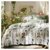 Bedsure Comforter Set Queen Size - Cute Floral Bedding Comforter Set, 3 Pieces, 1 Soft Reversible Coconut White Botanical Flowers Comforter and 2 Pillow Shams