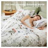 Bedsure Comforter Set Queen Size - Cute Floral Bedding Comforter Set, 3 Pieces, 1 Soft Reversible Coconut White Botanical Flowers Comforter and 2 Pillow Shams