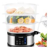 FOHERE Food Steamer for Cooking,13.7QT Vegetable Steamer with Stackable 3 Tiers BPA-Free Baskets,800W Electric Steamer Pot 60-Minute Timer, 24H Delay Start Timer for Veggies Seafood Rice