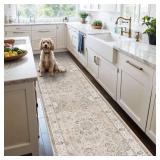 Hallway Washable Runner Rug - 3x10 Kitchen Rugs Entryway Rug Runner Vintage Soft Floor Mat Non Slip Indoor Farmhouse Carpet for Bathroom Living Room Bedroom (3 X 10, Beige)