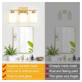 Meybiok 3-Light Bathroom Light Fixtures, Brushed Gold Vanity Light, Bathroom Vanity Light with Milky White Frosted Glass Shades, Bathroom Light for Mirror, Bedroom, Hallway, or Living Room